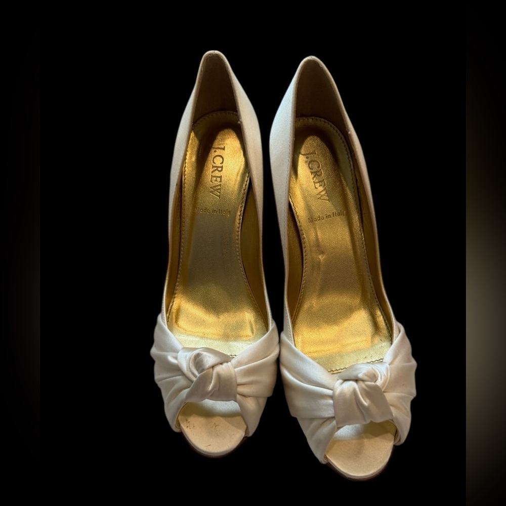 J.Crew Carmen Satin Peep Toe Heels – Ivory – Size 8.5 wedding shoes